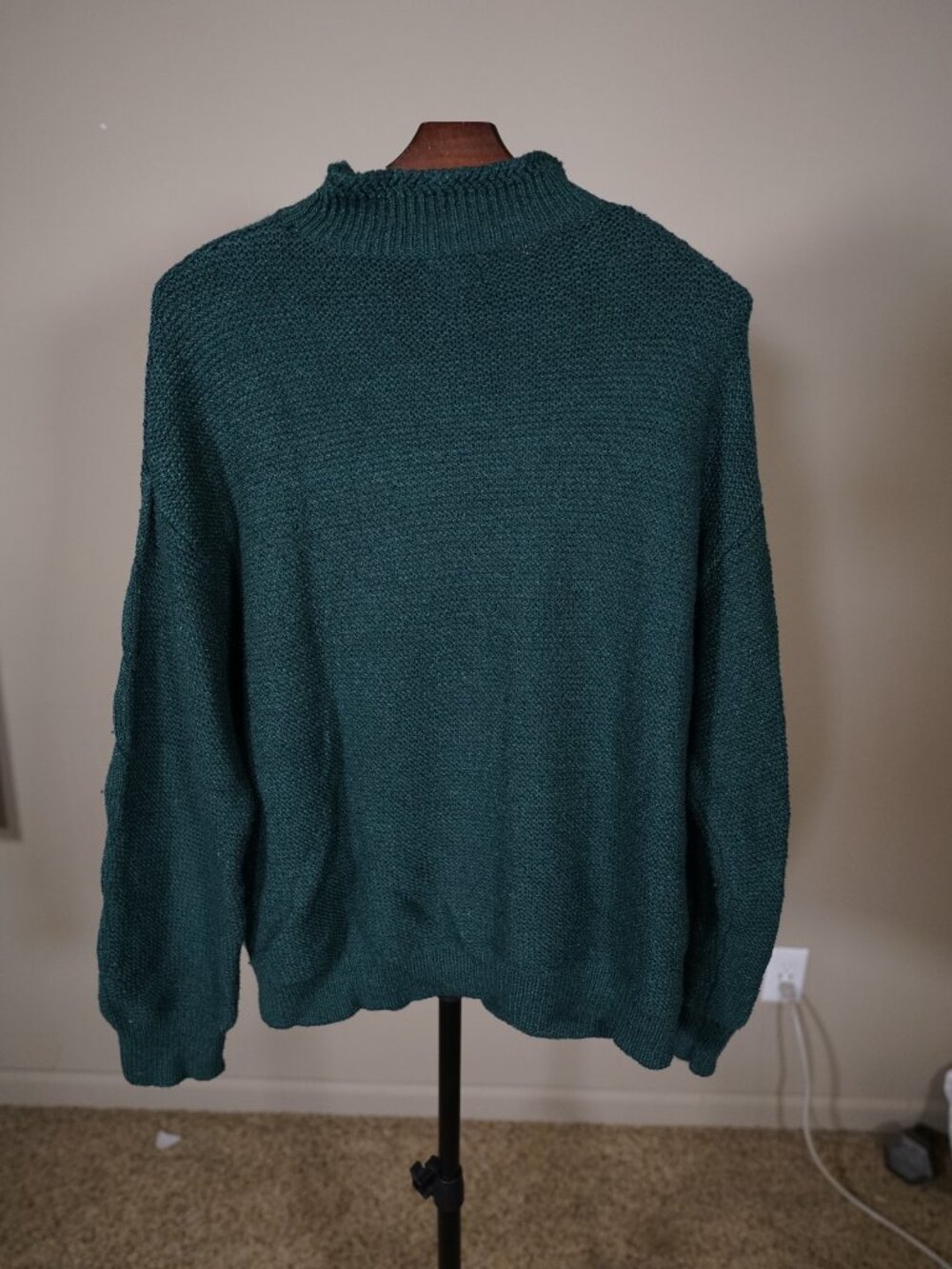 J.Crew Factory Teal Green Mock Neck Textured Knit Sweater XL Cozy Fall Winter - Picture 3 of 7